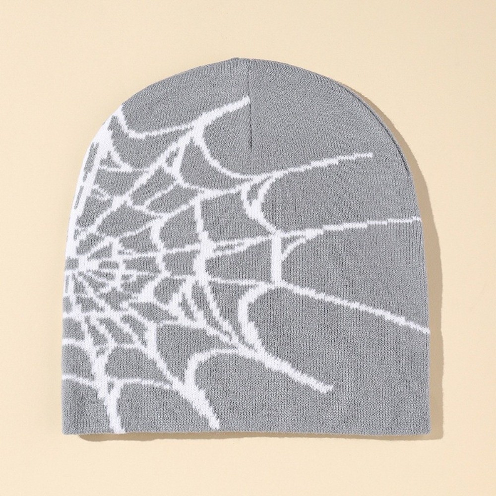 Beanie Cuffed Knit - Gothic Soft Spider Web Pattern Beanie