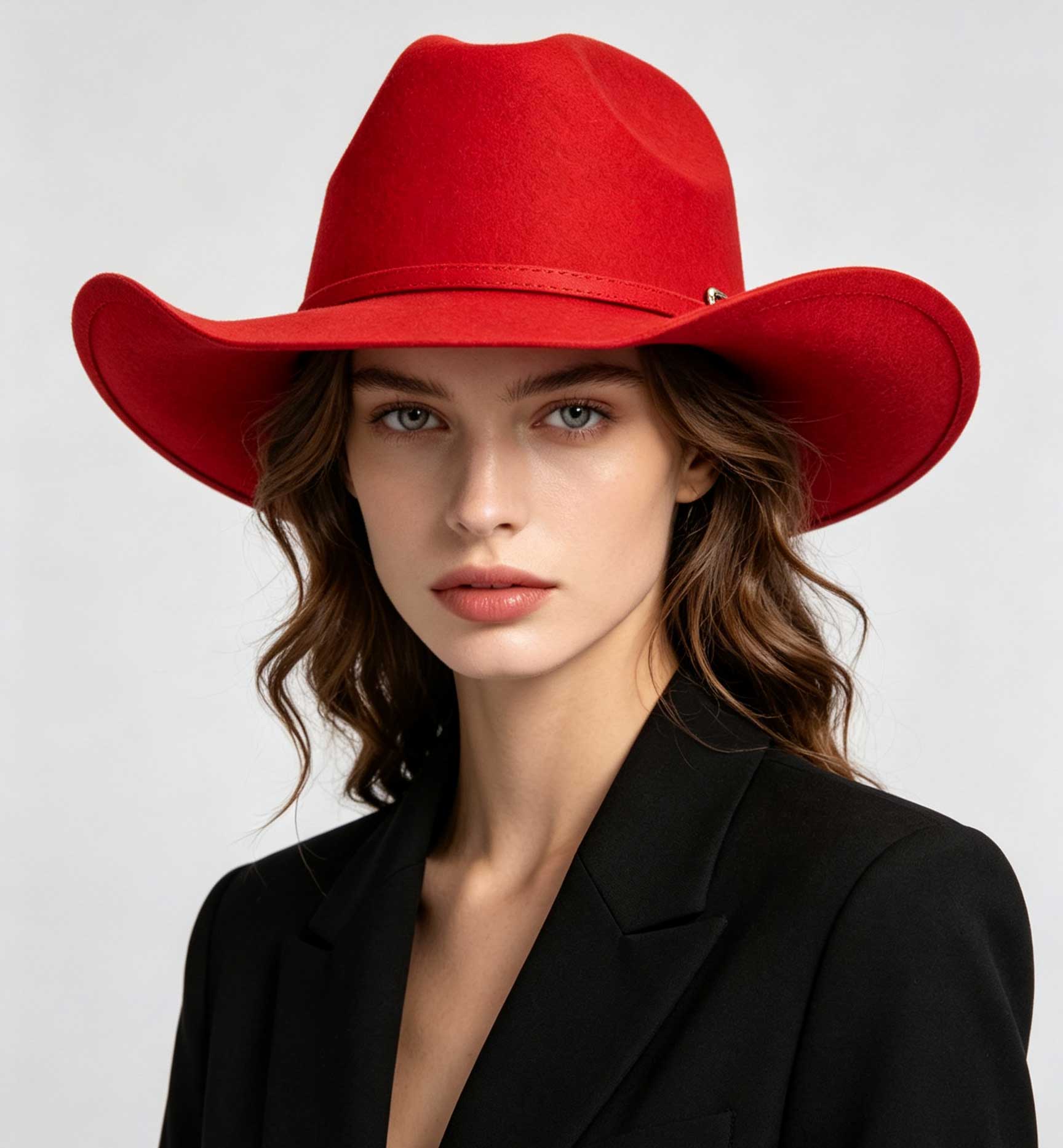 Fedora Hat Wool - Wool Cowboy Hat with Studded Leather